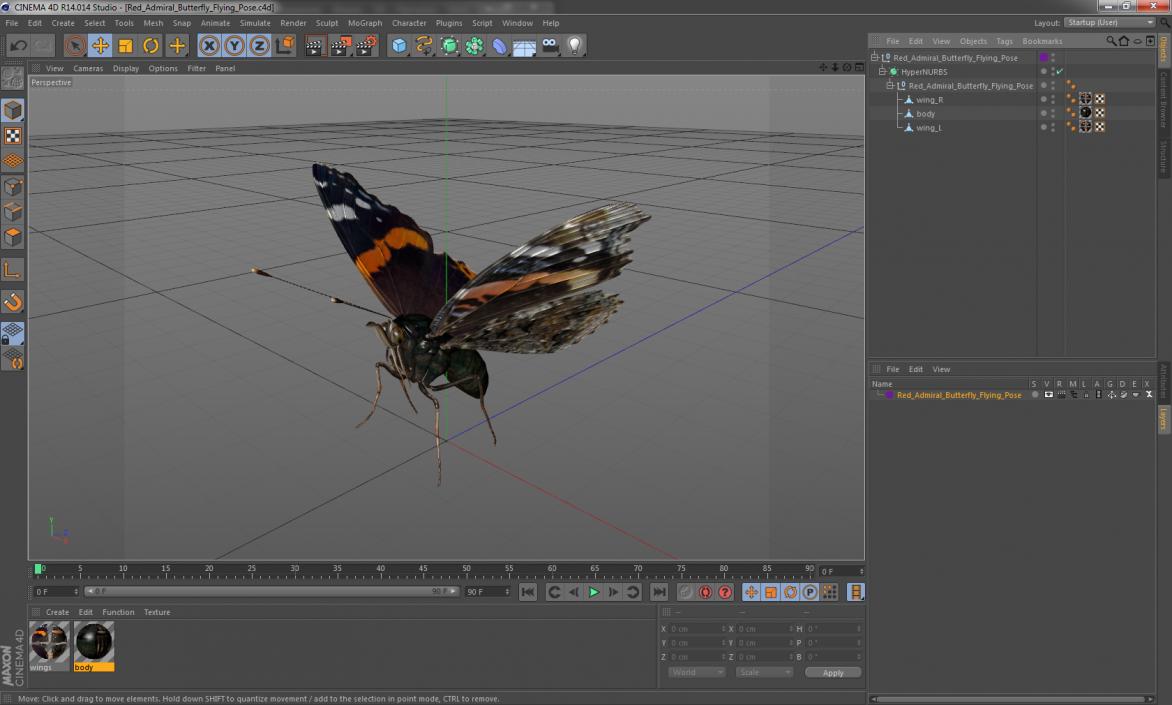 3D Red Admiral Butterfly Flying Pose model