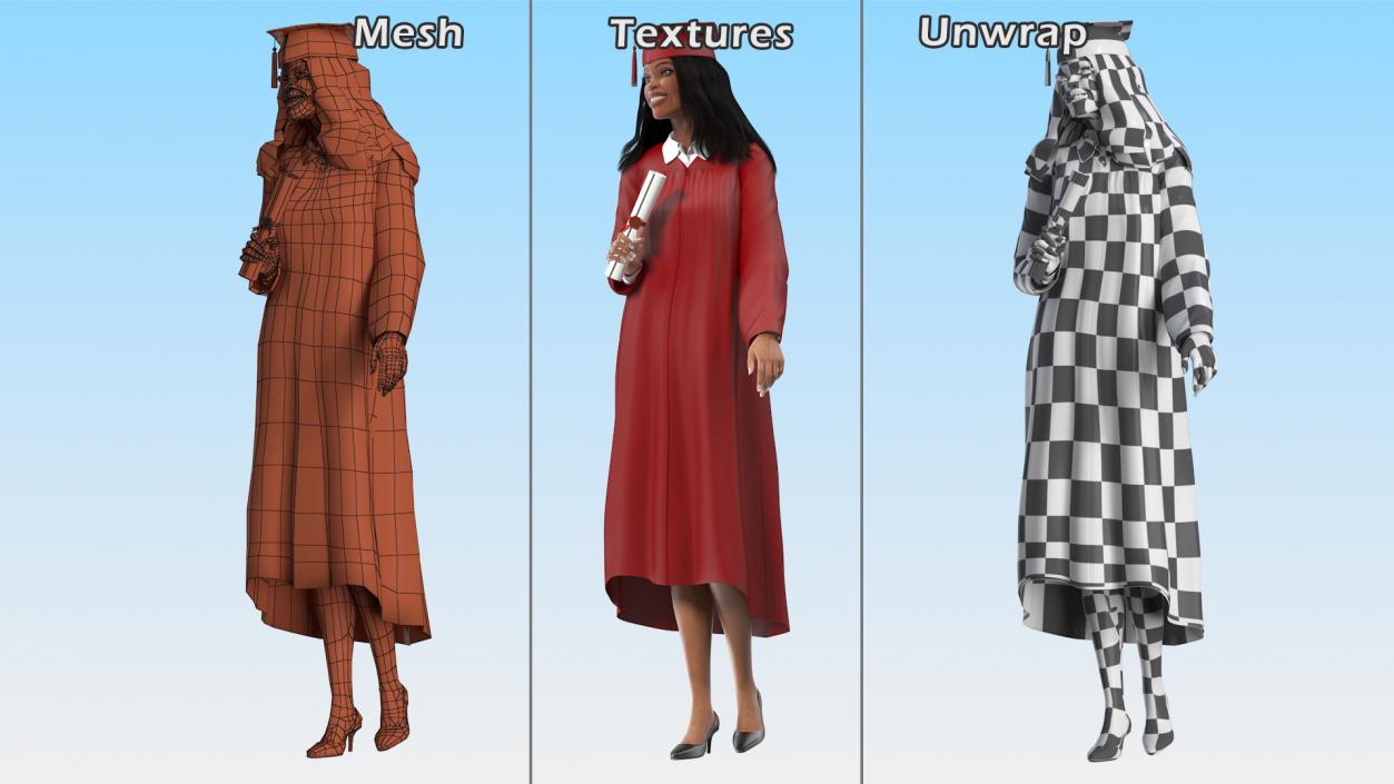 3D Light Skin Graduation Gown Woman Standing Pose