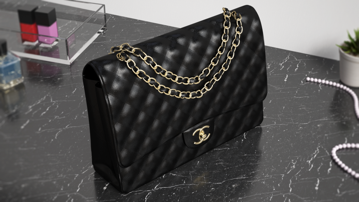 3D model Chanel Classic Handbag Black Grained Calfskin