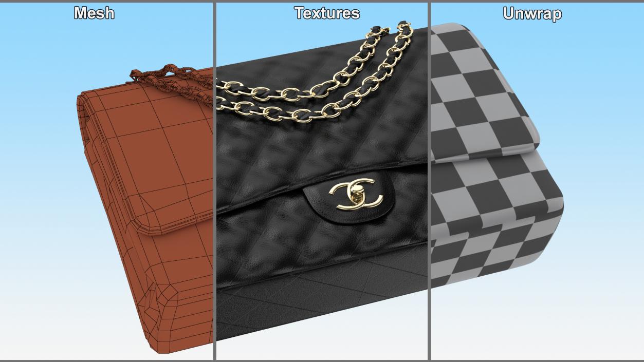 3D model Chanel Classic Handbag Black Grained Calfskin