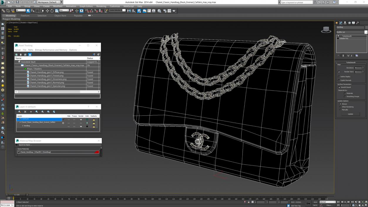 3D model Chanel Classic Handbag Black Grained Calfskin