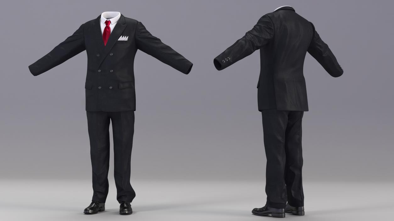 Black Suit Red Tie and White Shirt 3D model