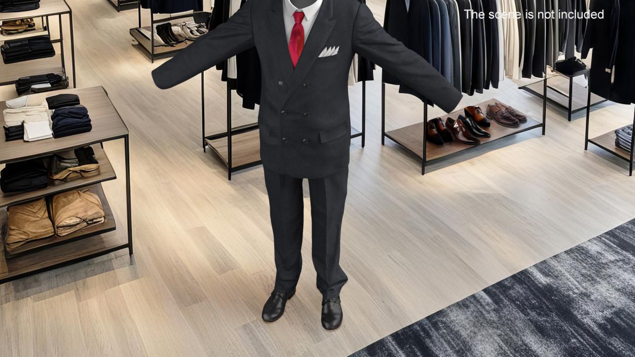 Black Suit Red Tie and White Shirt 3D model