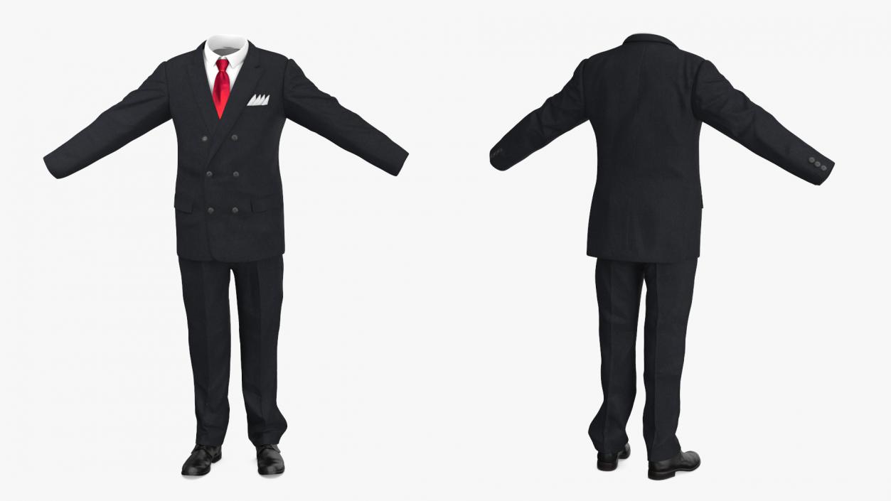 Black Suit Red Tie and White Shirt 3D model