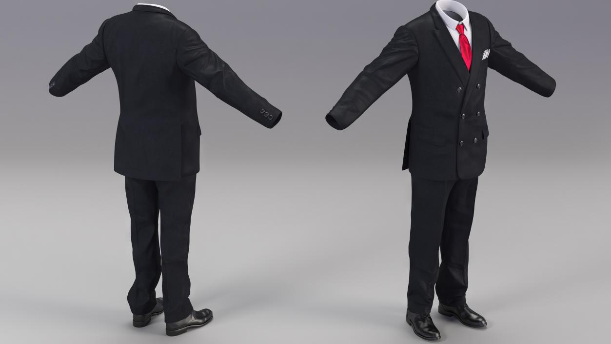 Black Suit Red Tie and White Shirt 3D model