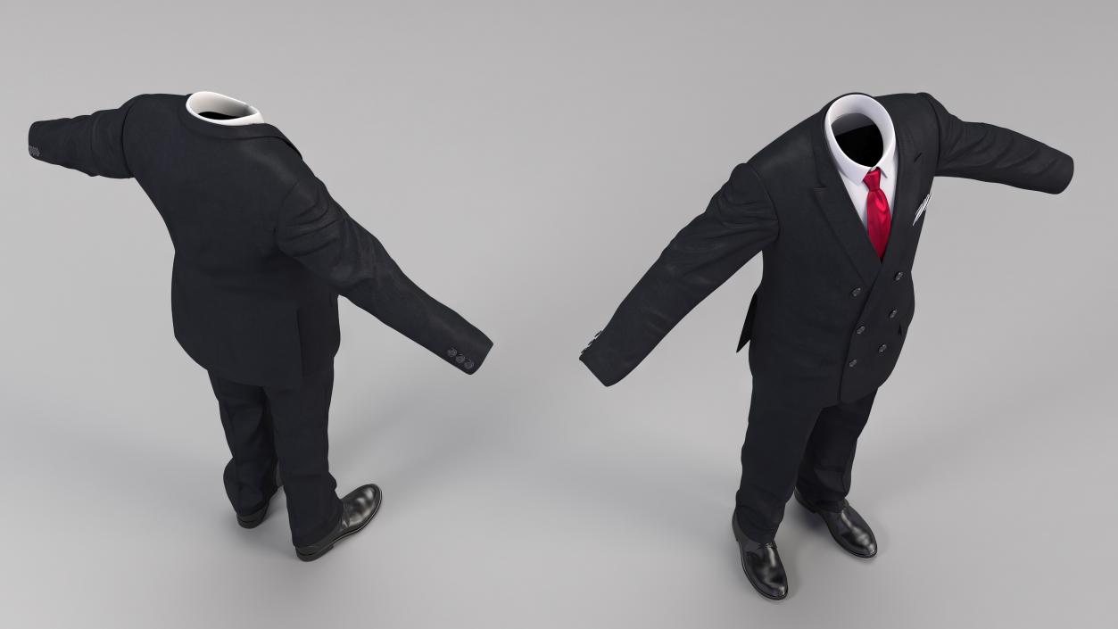 Black Suit Red Tie and White Shirt 3D model