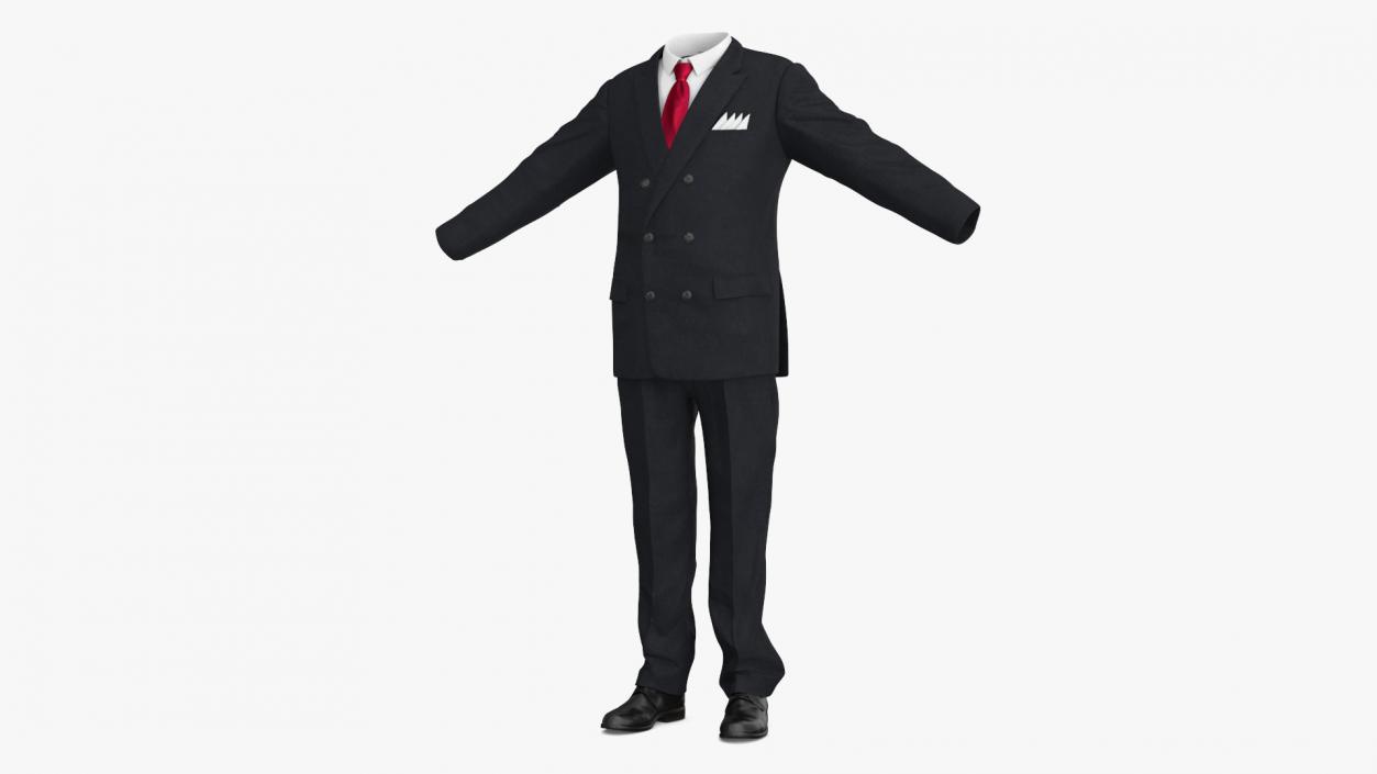 Black Suit Red Tie and White Shirt 3D model