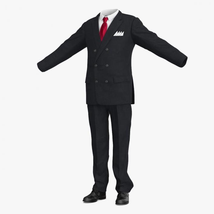 Black Suit Red Tie and White Shirt 3D model