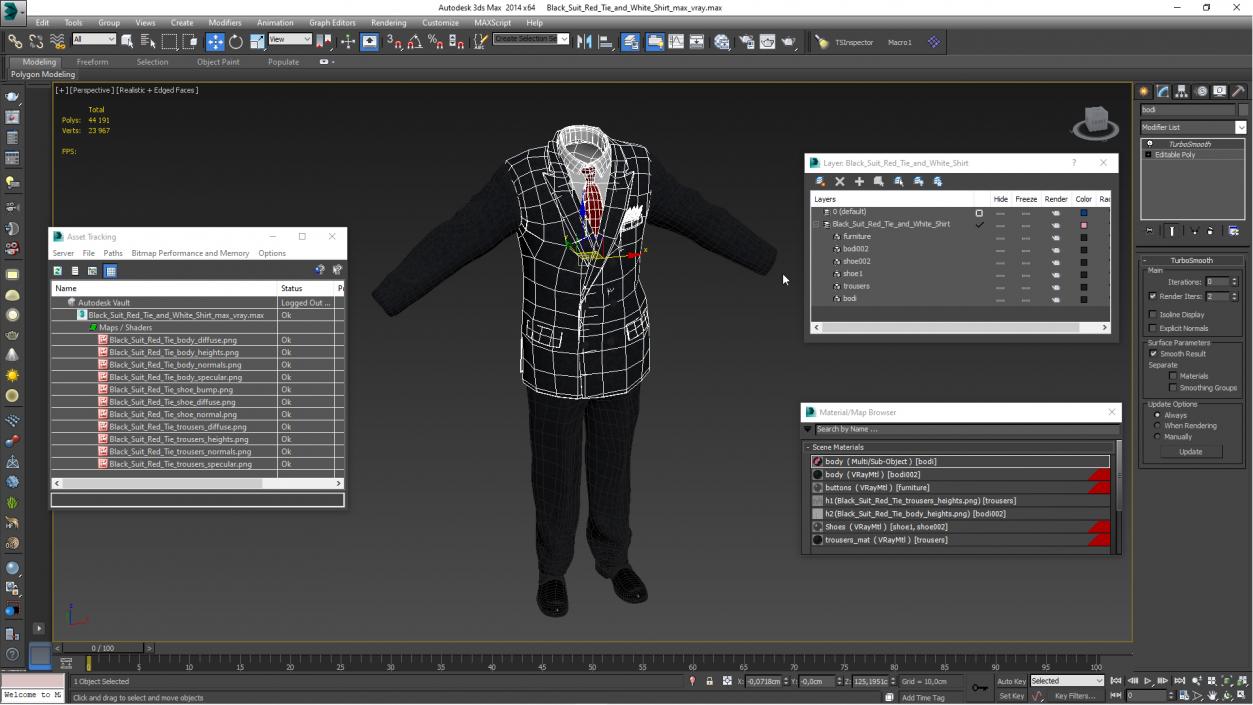 Black Suit Red Tie and White Shirt 3D model