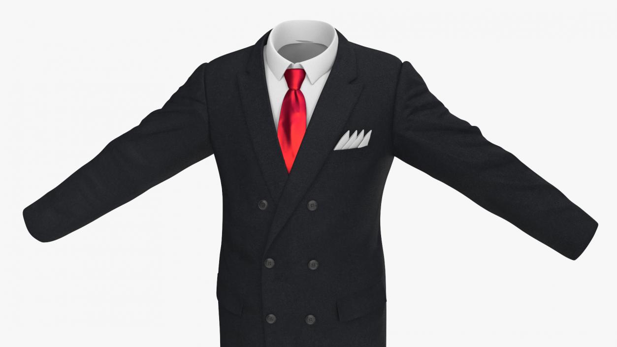 Black Suit Red Tie and White Shirt 3D model