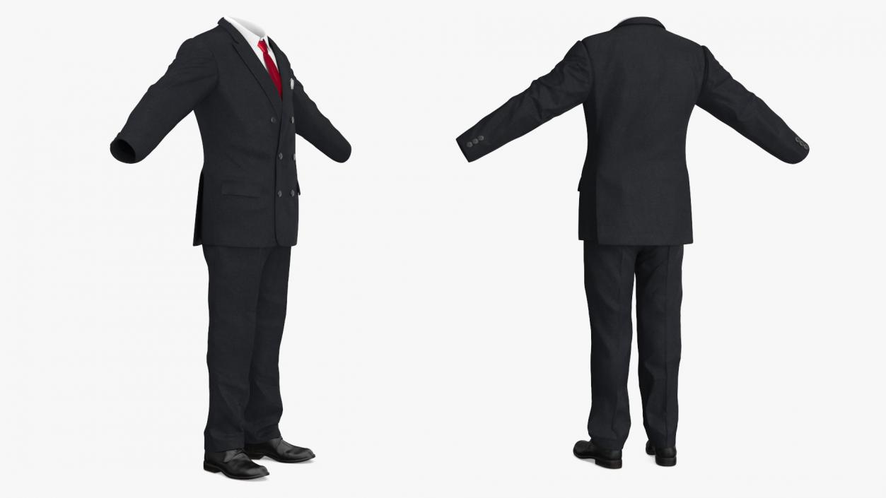 Black Suit Red Tie and White Shirt 3D model