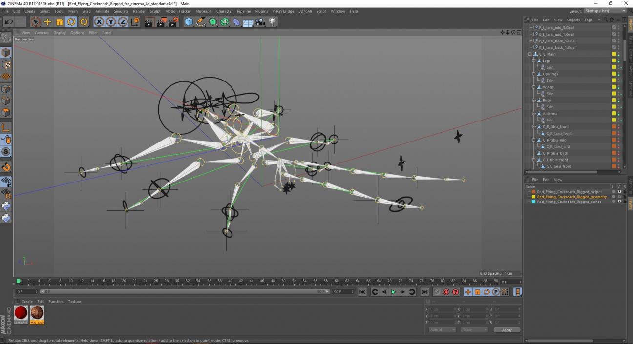 3D Red Flying Cockroach Rigged for Cinema 4D