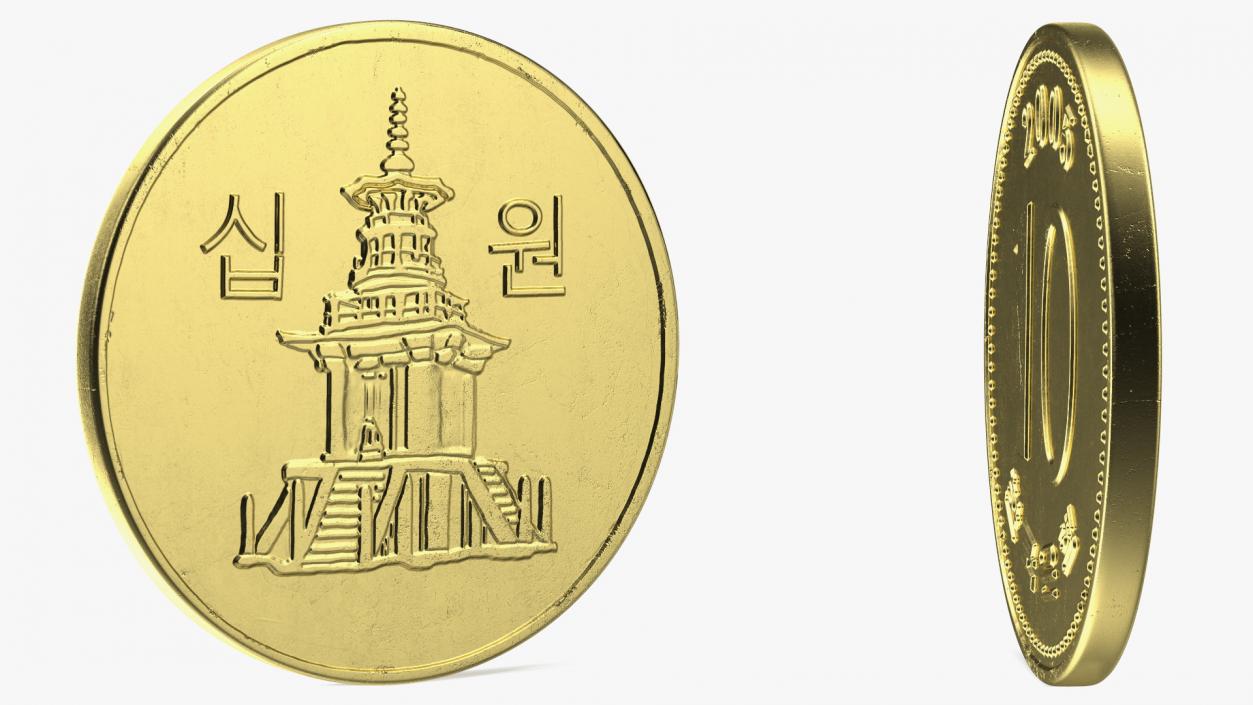 3D South Korea 10 Won 2005 Coin model