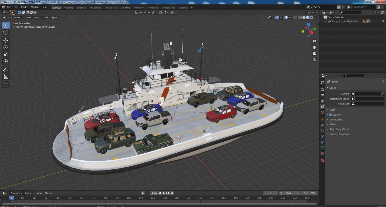 Ferry Ship with Vehicles 3D model