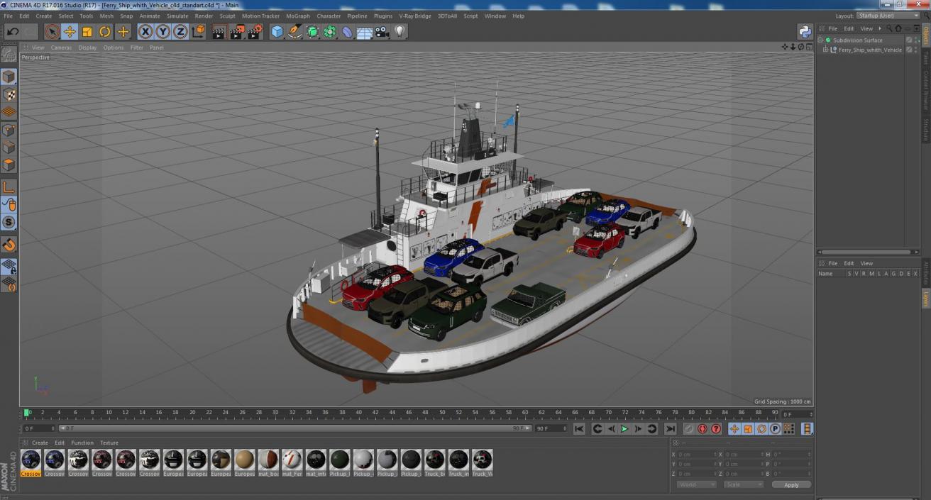 Ferry Ship with Vehicles 3D model