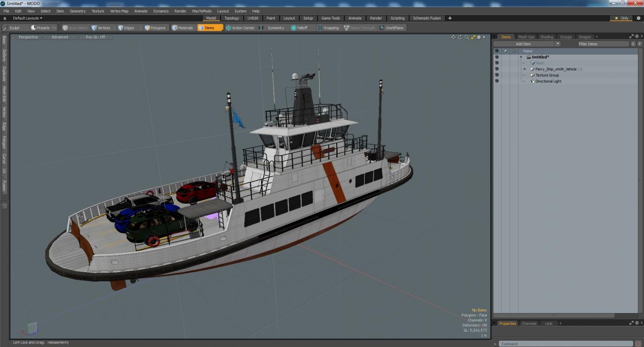 Ferry Ship with Vehicles 3D model