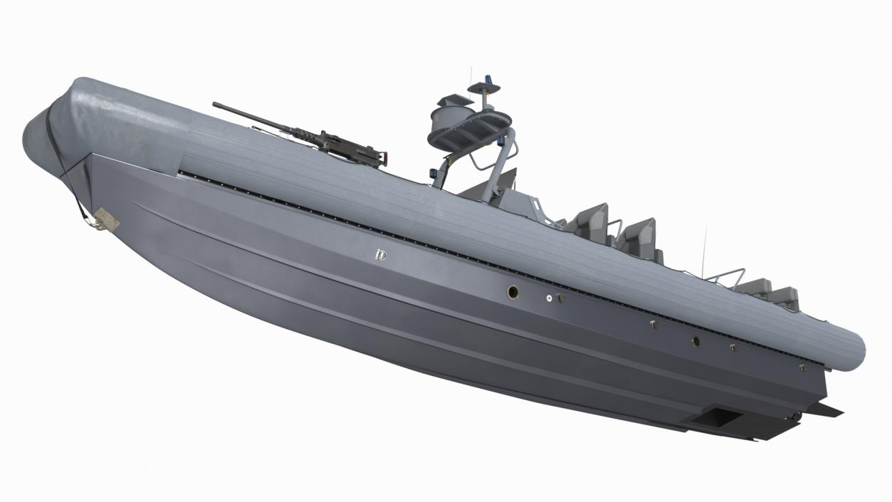 Military Inflatable Boat RHIB with Mounted Machine Gun 3D model