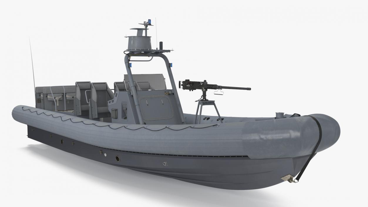 Military Inflatable Boat RHIB with Mounted Machine Gun 3D model