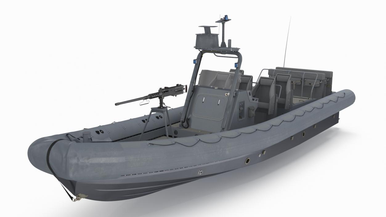 Military Inflatable Boat RHIB with Mounted Machine Gun 3D model