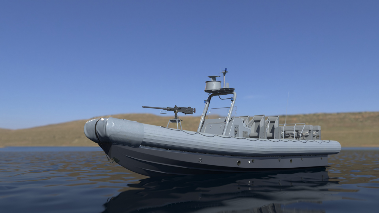 Military Inflatable Boat RHIB with Mounted Machine Gun 3D model