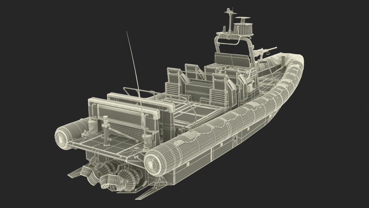 Military Inflatable Boat RHIB with Mounted Machine Gun 3D model