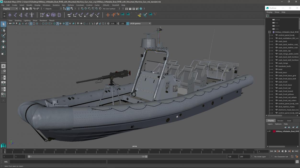 Military Inflatable Boat RHIB with Mounted Machine Gun 3D model