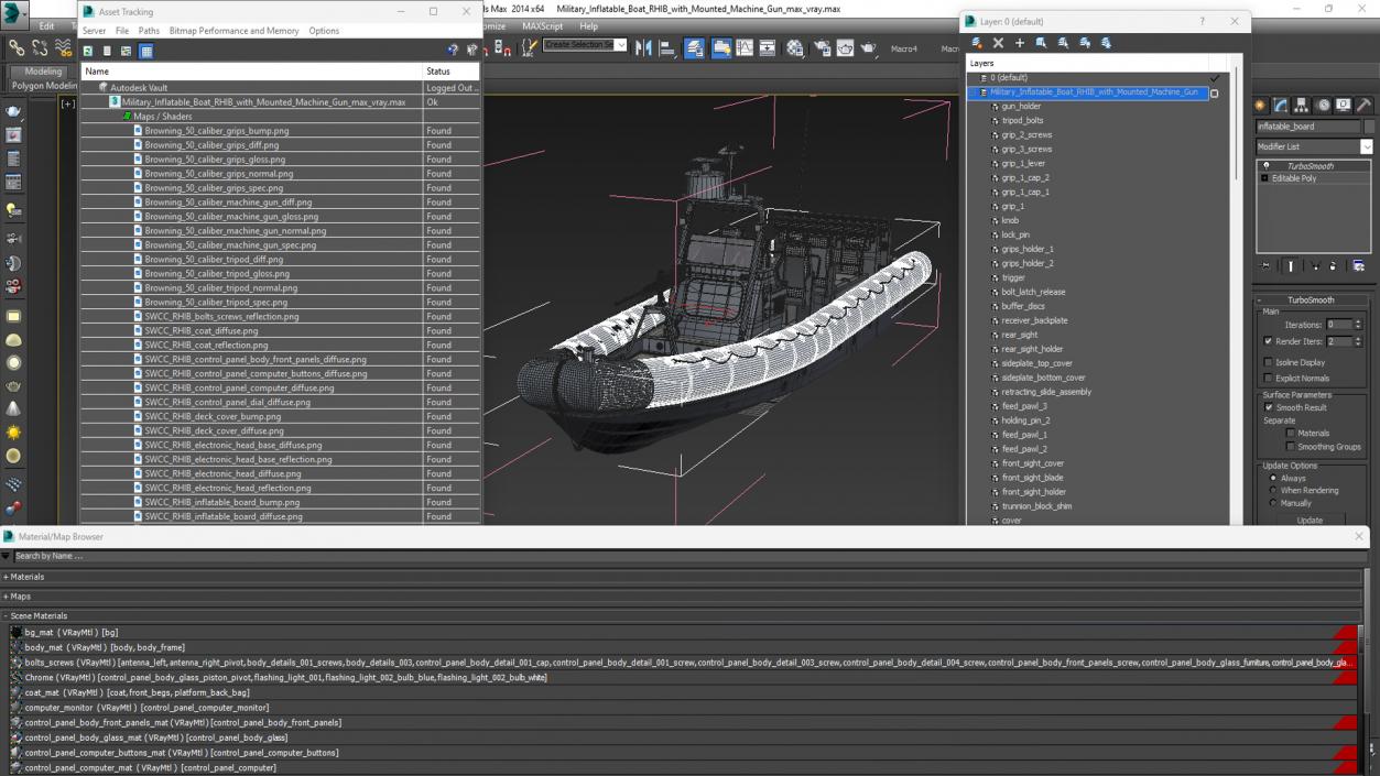 Military Inflatable Boat RHIB with Mounted Machine Gun 3D model