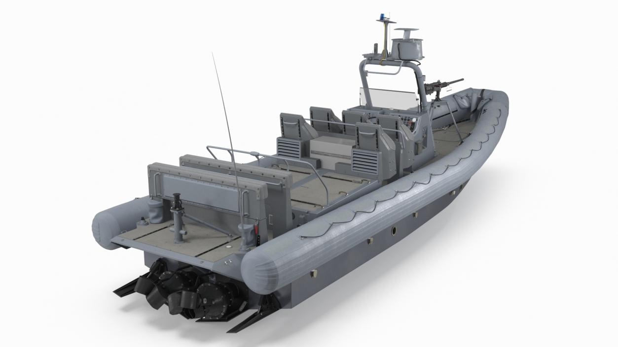 Military Inflatable Boat RHIB with Mounted Machine Gun 3D model