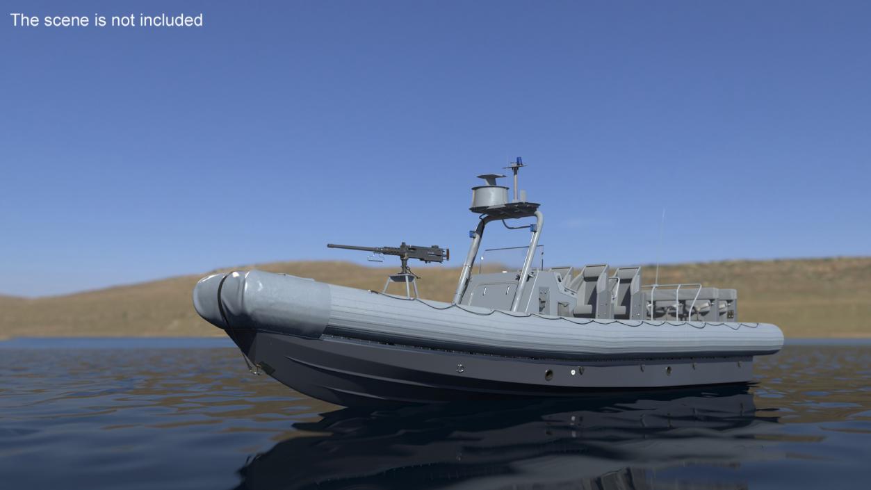 Military Inflatable Boat RHIB with Mounted Machine Gun 3D model