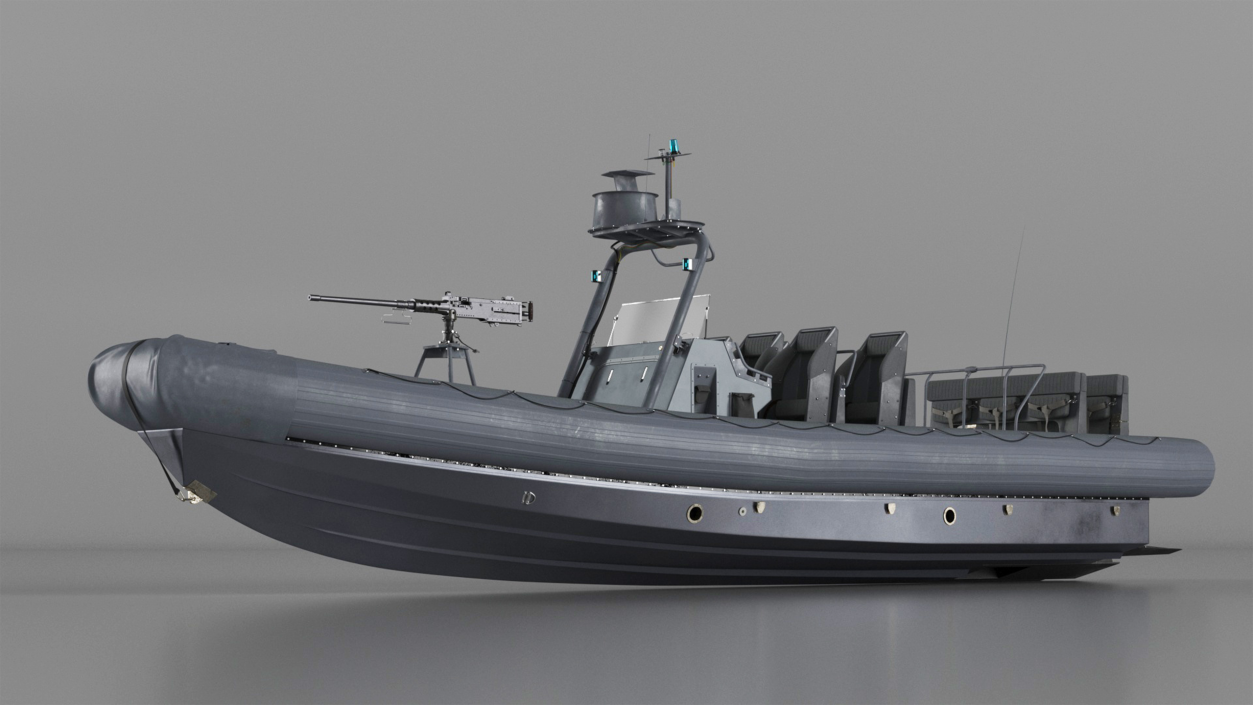 Military Inflatable Boat RHIB with Mounted Machine Gun 3D model