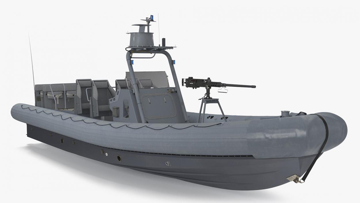 Military Inflatable Boat RHIB with Mounted Machine Gun 3D model