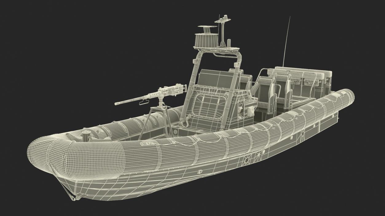 Military Inflatable Boat RHIB with Mounted Machine Gun 3D model