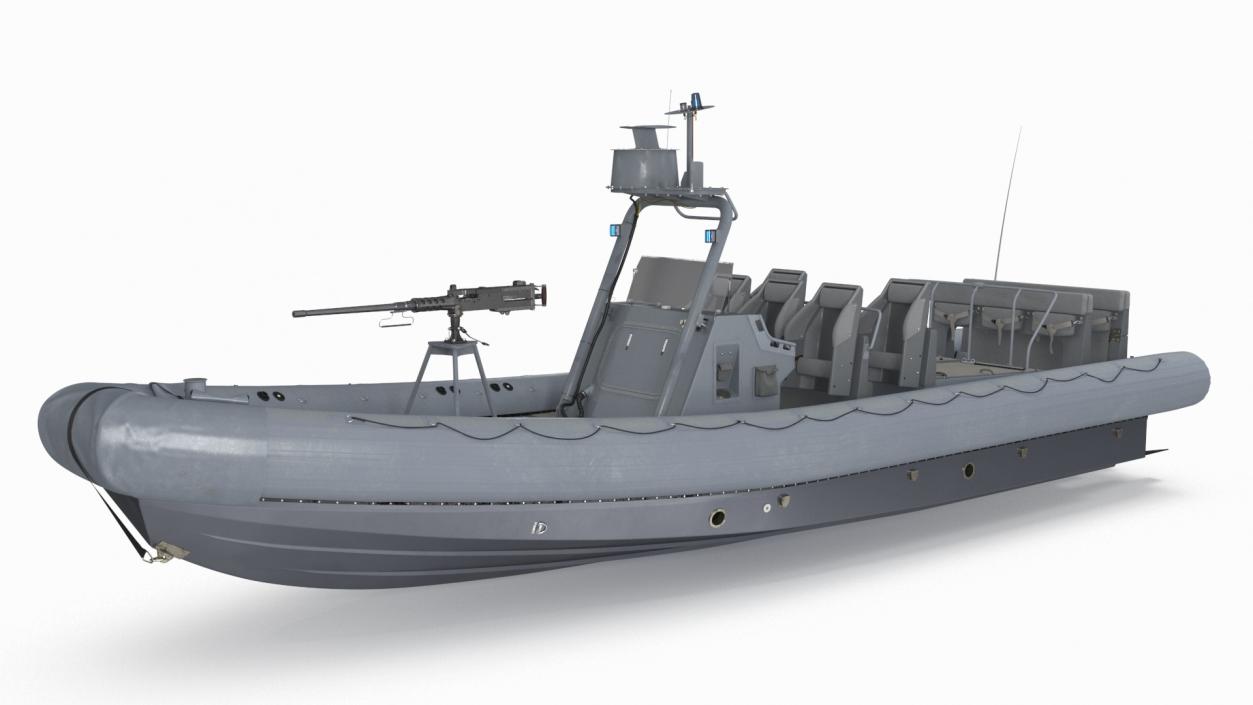 Military Inflatable Boat RHIB with Mounted Machine Gun 3D model