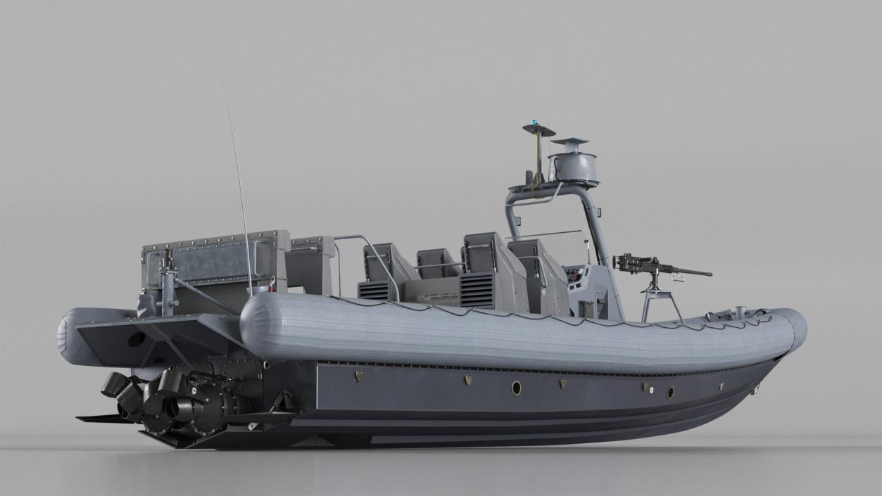 Military Inflatable Boat RHIB with Mounted Machine Gun 3D model