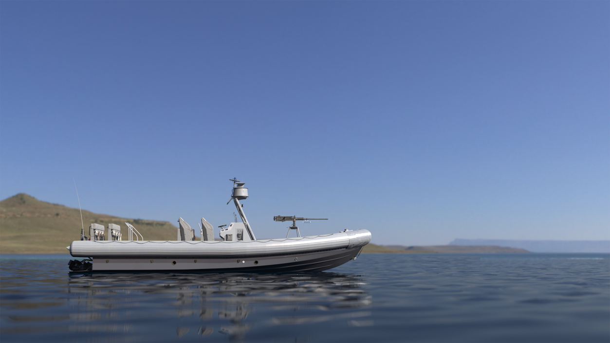 Military Inflatable Boat RHIB with Mounted Machine Gun 3D model