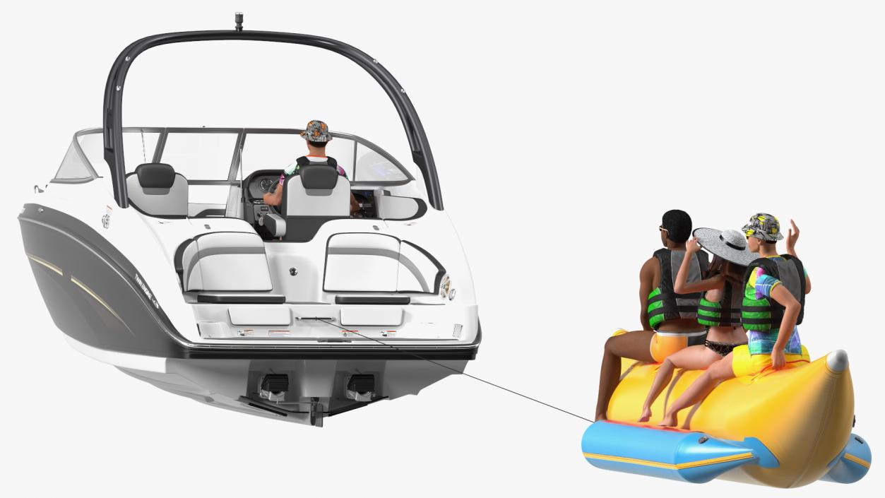 Boat Towed Banana Boat With People 3D model