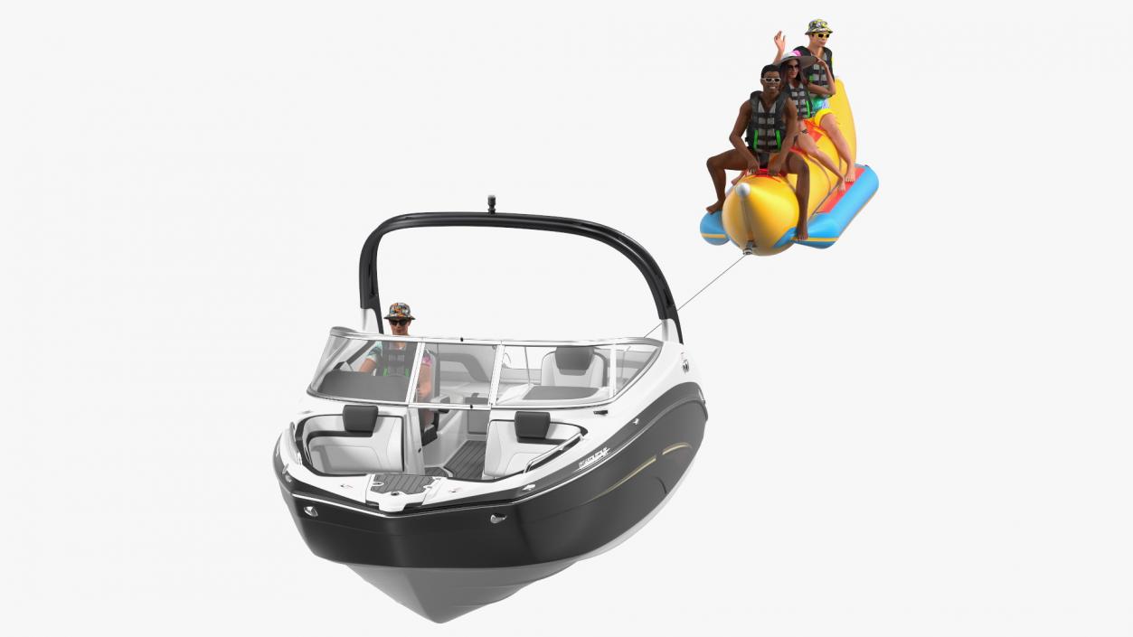 Boat Towed Banana Boat With People 3D model