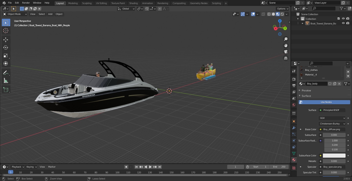 Boat Towed Banana Boat With People 3D model