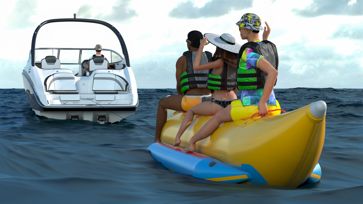 Boat Towed Banana Boat With People 3D model