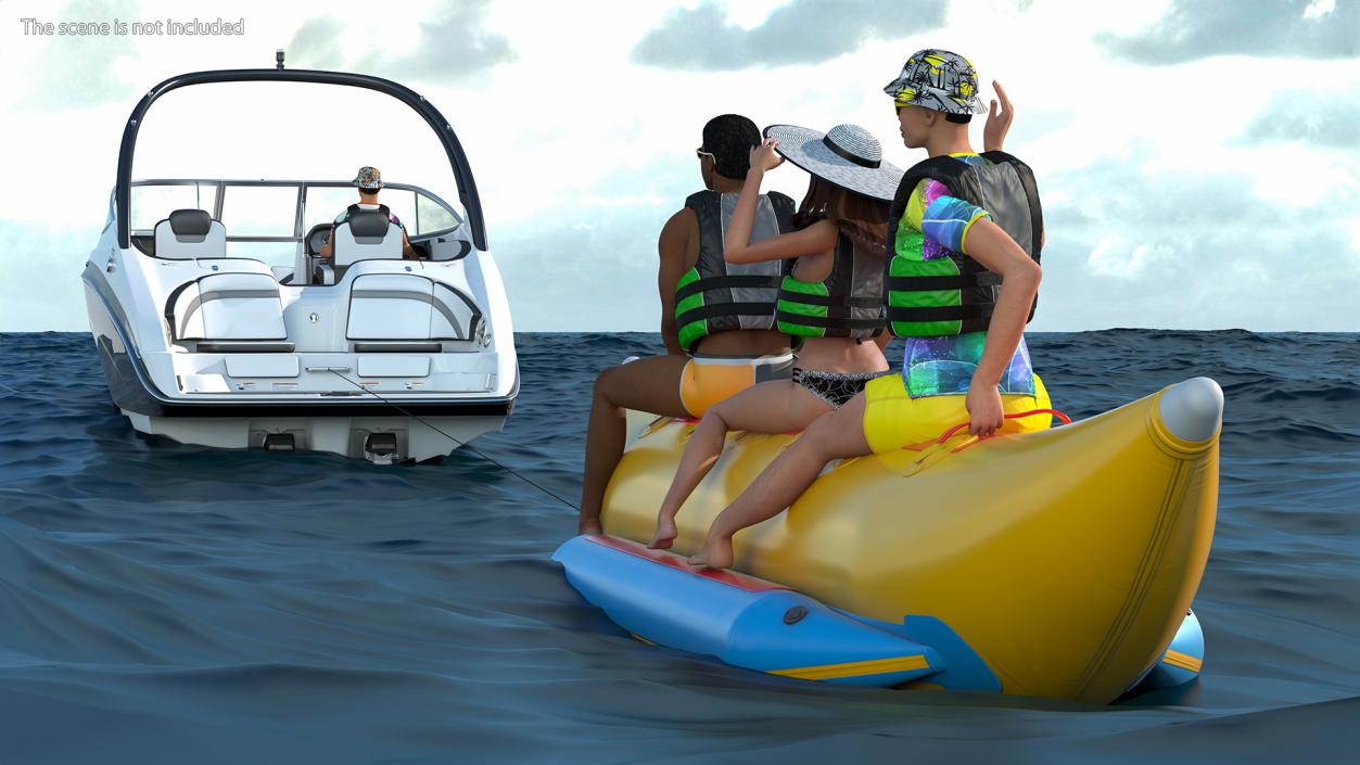 Boat Towed Banana Boat With People 3D model