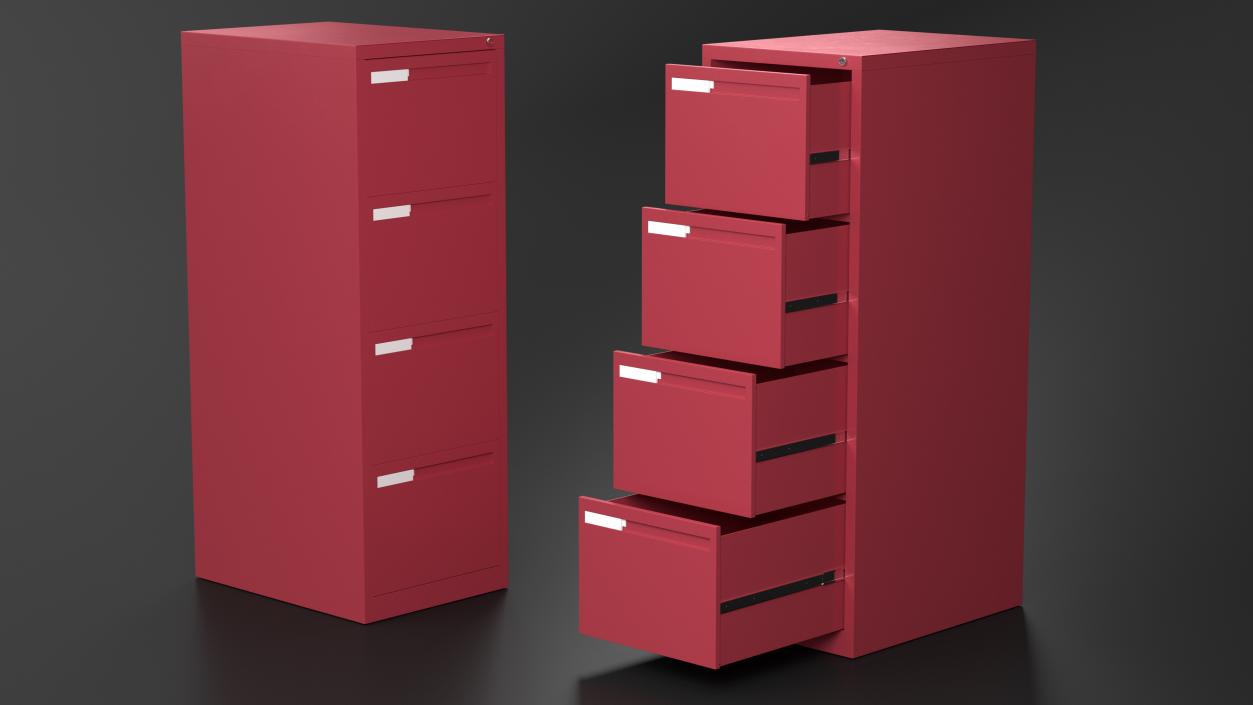 Filing Cabinet 4 Drawer Red 3D