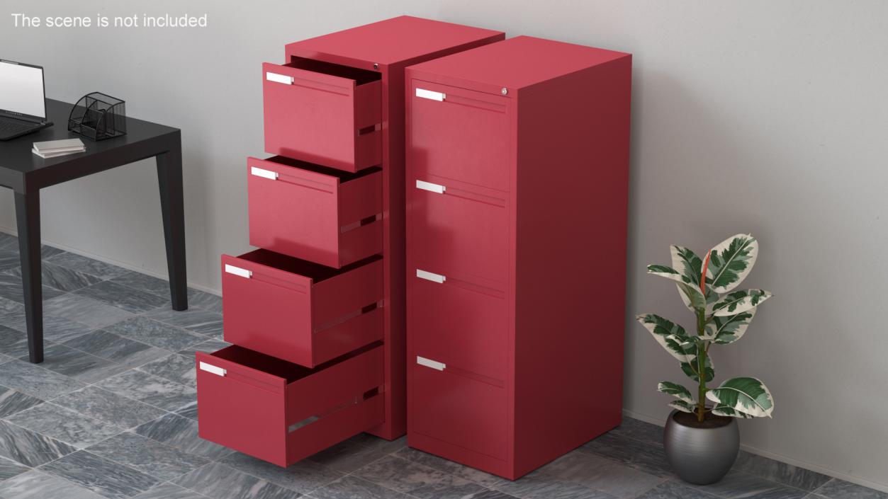 Filing Cabinet 4 Drawer Red 3D