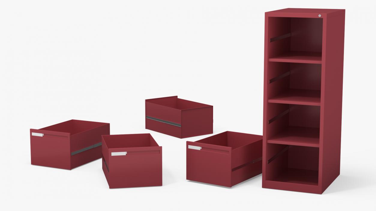 Filing Cabinet 4 Drawer Red 3D