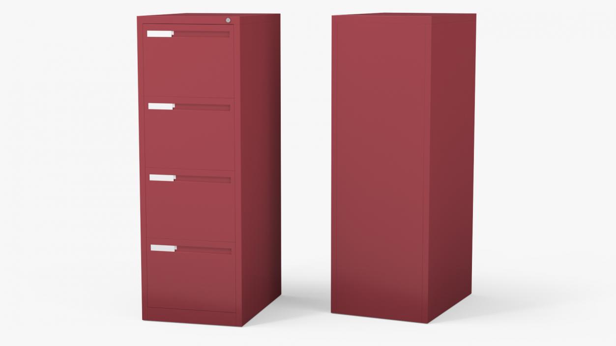 Filing Cabinet 4 Drawer Red 3D