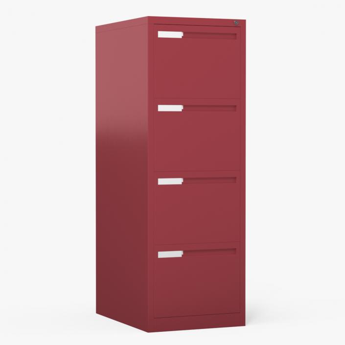 Filing Cabinet 4 Drawer Red 3D