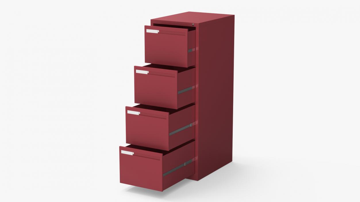 Filing Cabinet 4 Drawer Red 3D