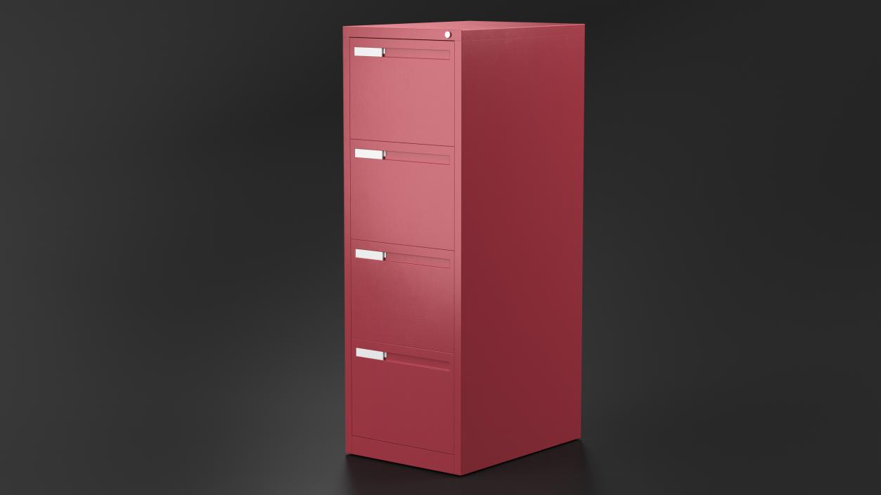 Filing Cabinet 4 Drawer Red 3D