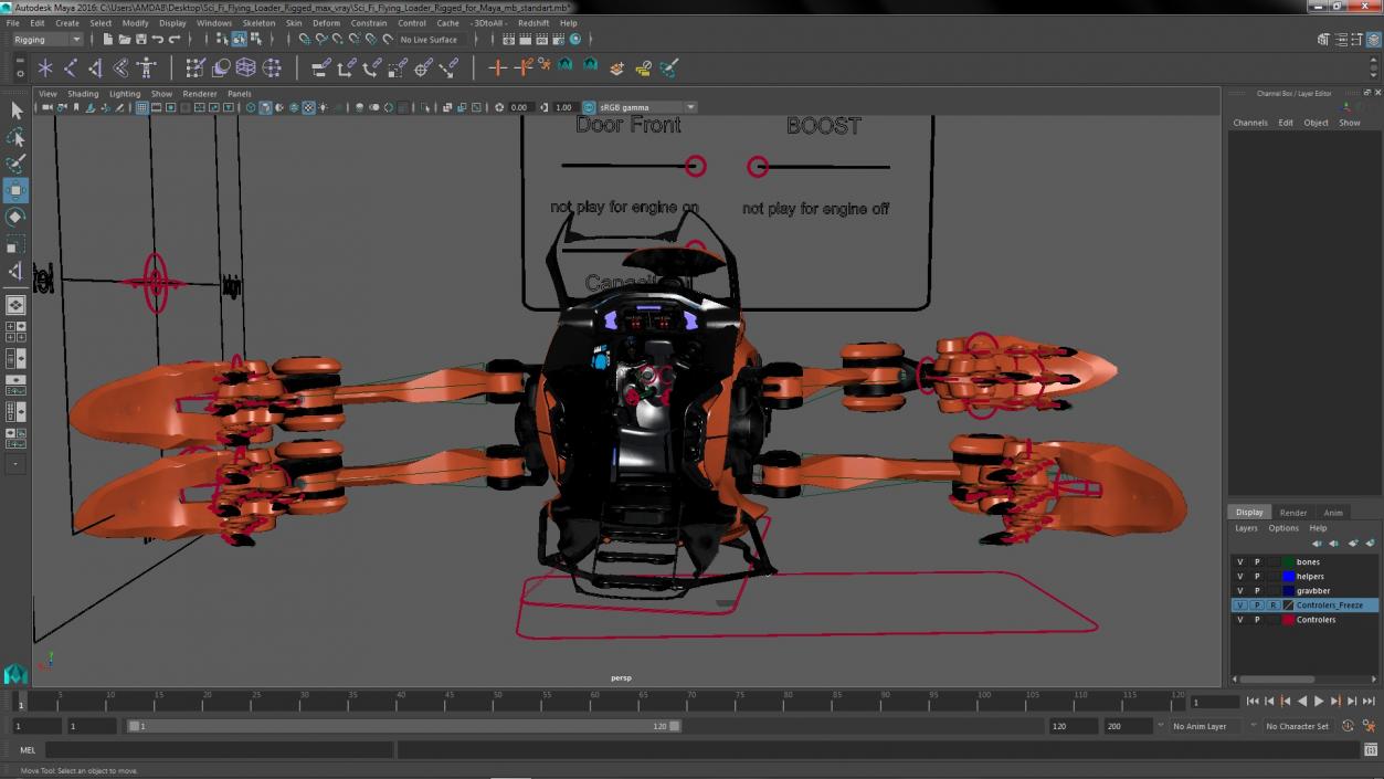 3D Sci Fi Flying Loader Rigged for Maya