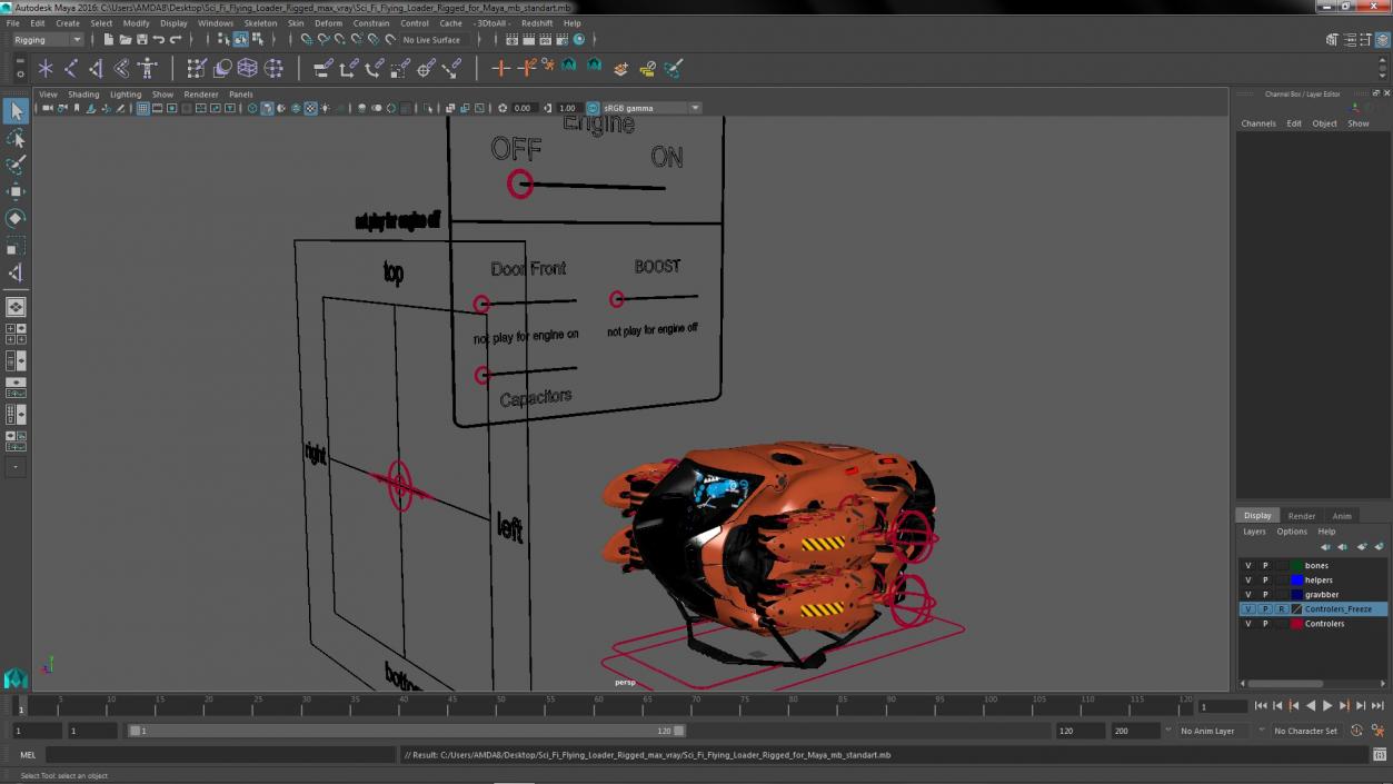 3D Sci Fi Flying Loader Rigged for Maya