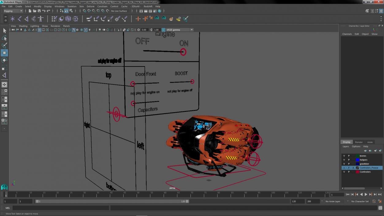 3D Sci Fi Flying Loader Rigged for Maya